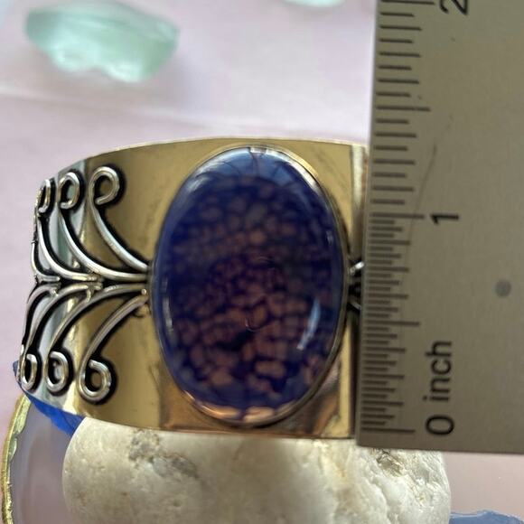 925 Sterling Solar Agate Bangle Cuff Bracelet - Picture 5 of 7